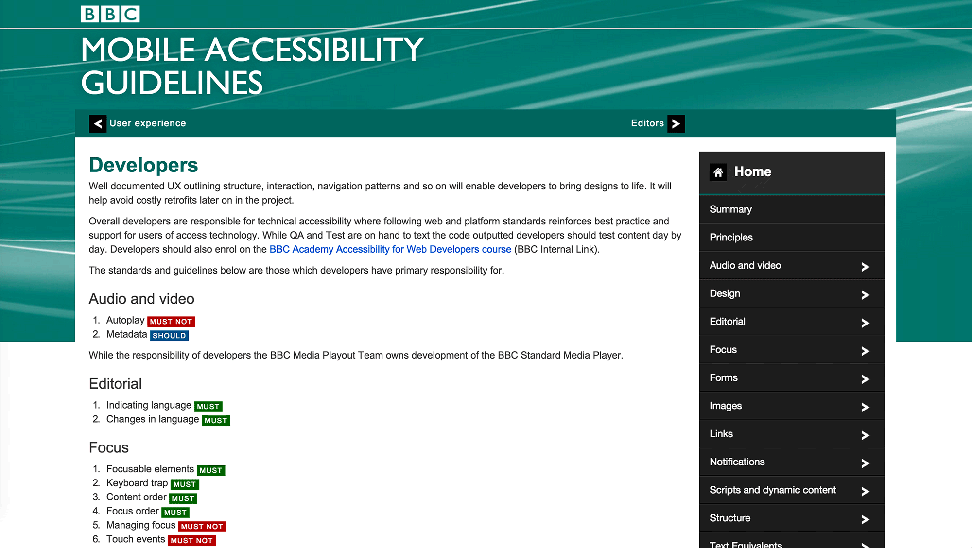BBC Mobile Accessibility Guidelines for Developers