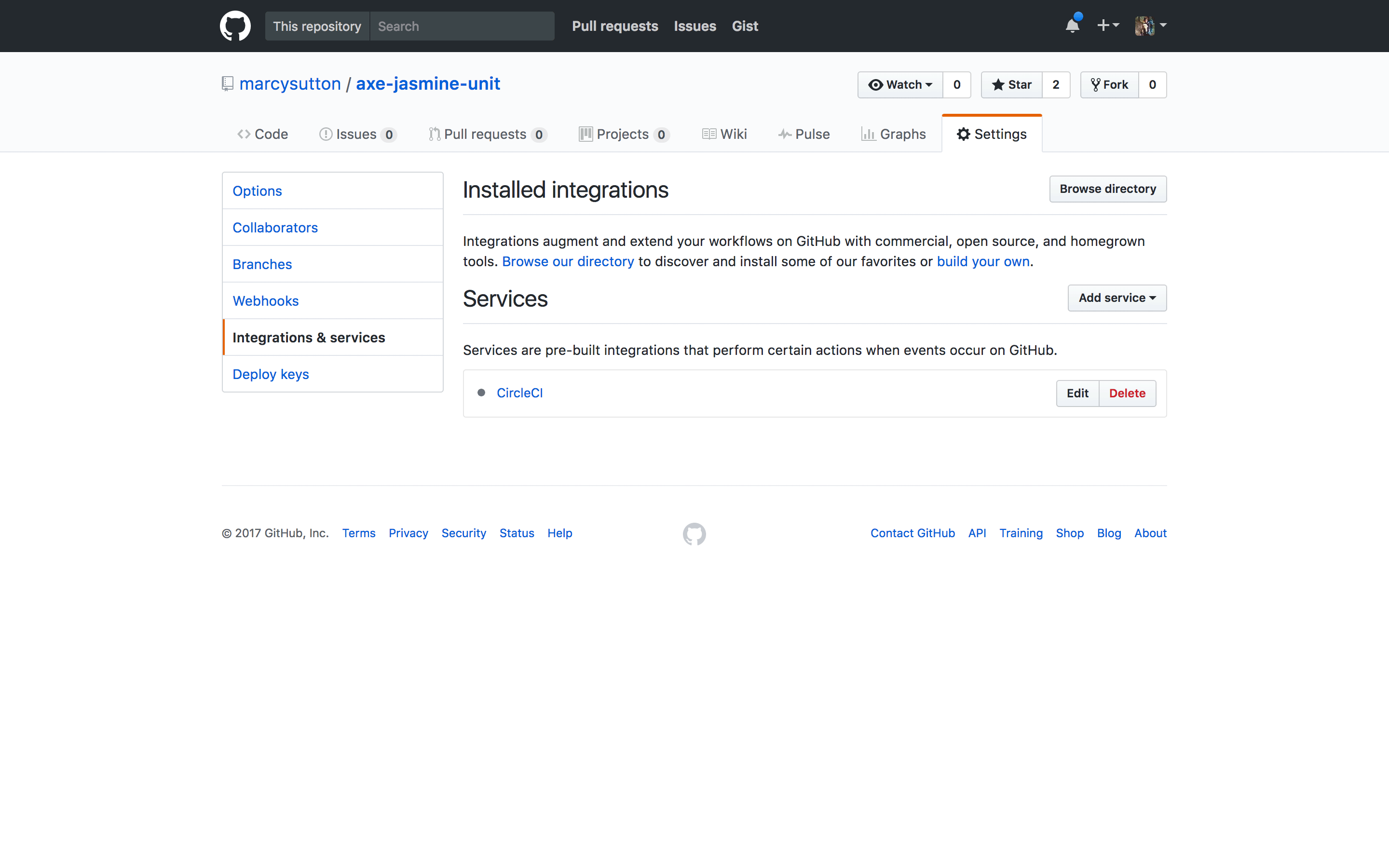 Cirlce integration installed for axe-jasmine-unit on Github