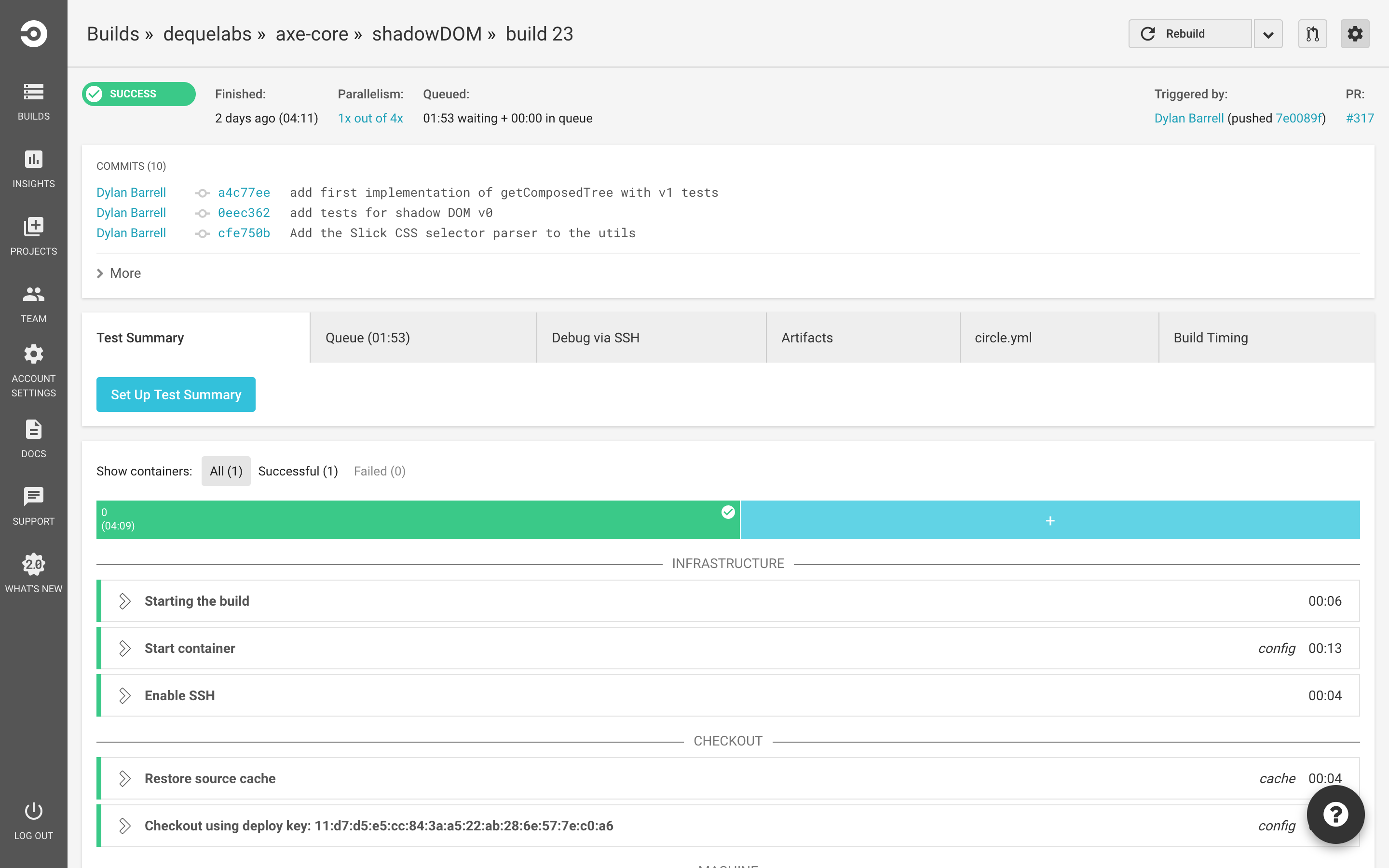 axe-core shadow dom tests passing on CircleCI