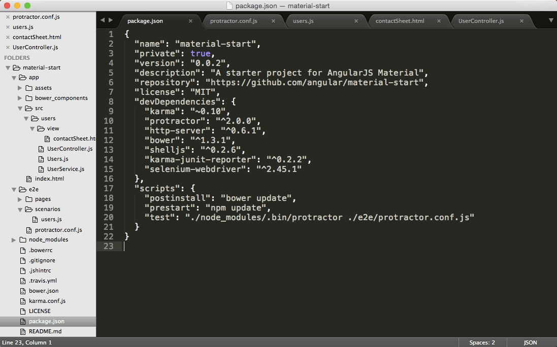 Project package.json file open in Sublime Text