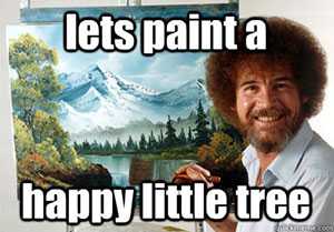 Bob Ross painting a happy little tree