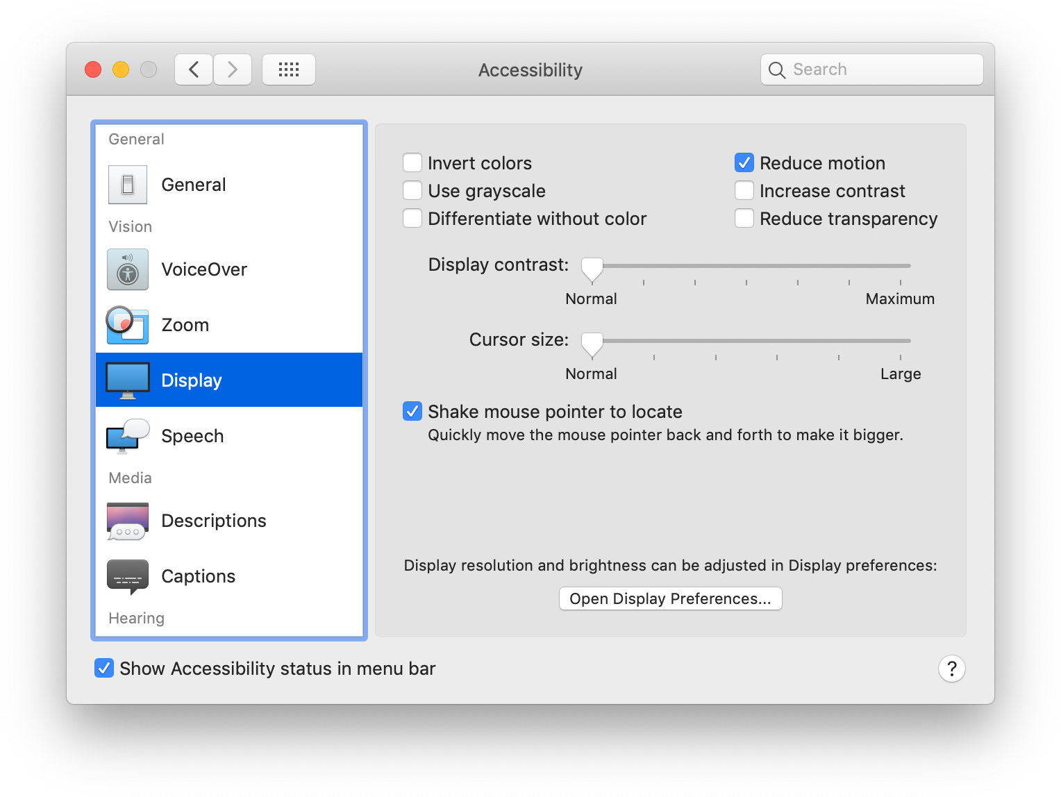 OSX System Preferences: Accessibility, reduce motion